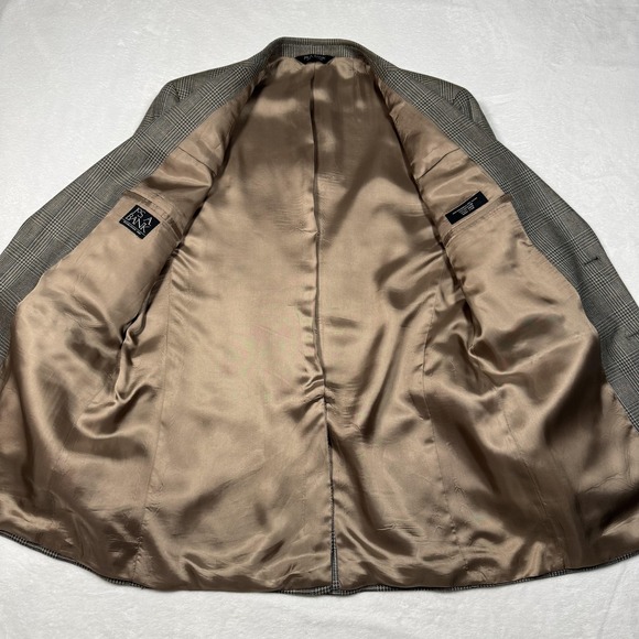 Jos A Bank Sport Coat Mens 42L Brown Gray Plaid Silk Wool Blazer Jacket Classic - Picture 3 of 13